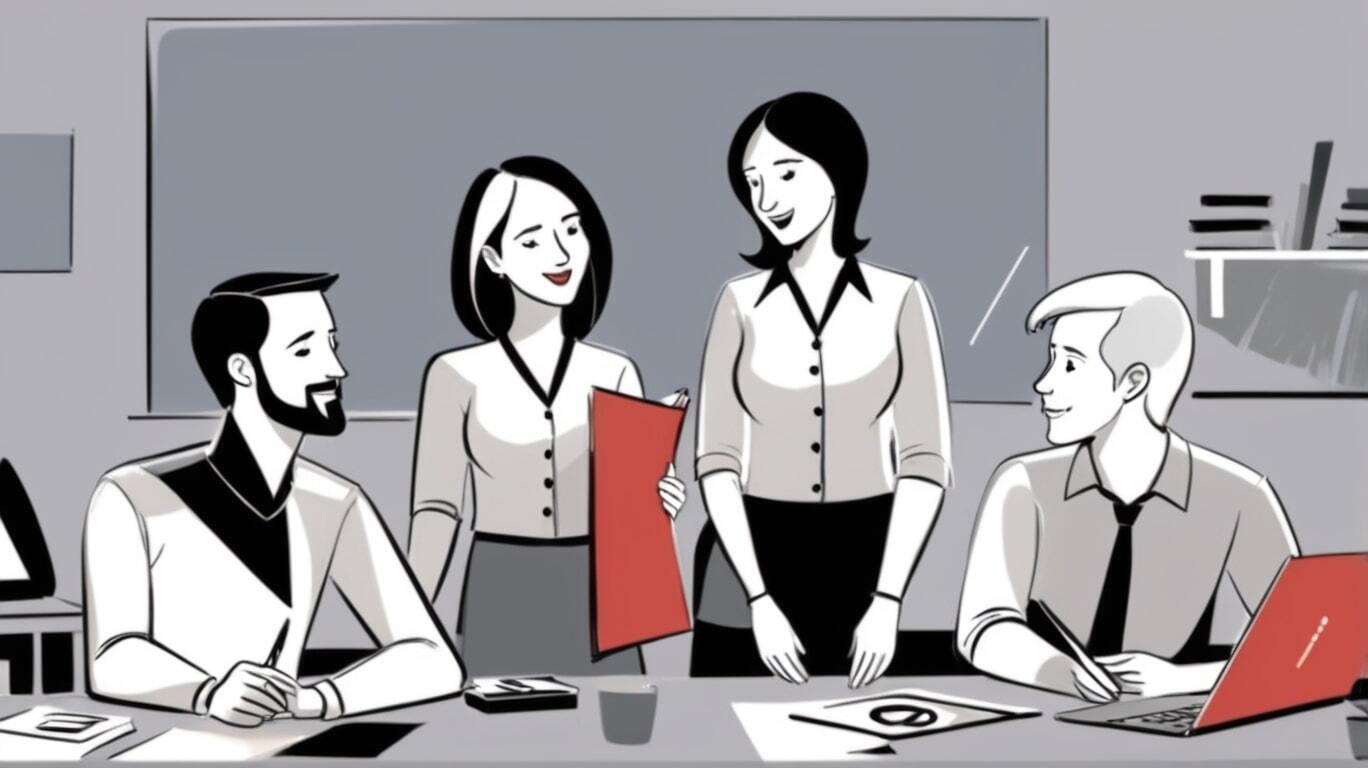 equipo de mercadotecnia planeando el  plan de marketing de la escuela para el 2025-min